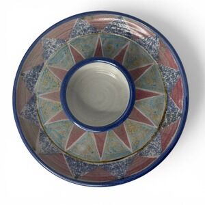 Signed‎ Handcrafted Art Pottery Chip & Dip Platter Tray Southwestern Geometric
